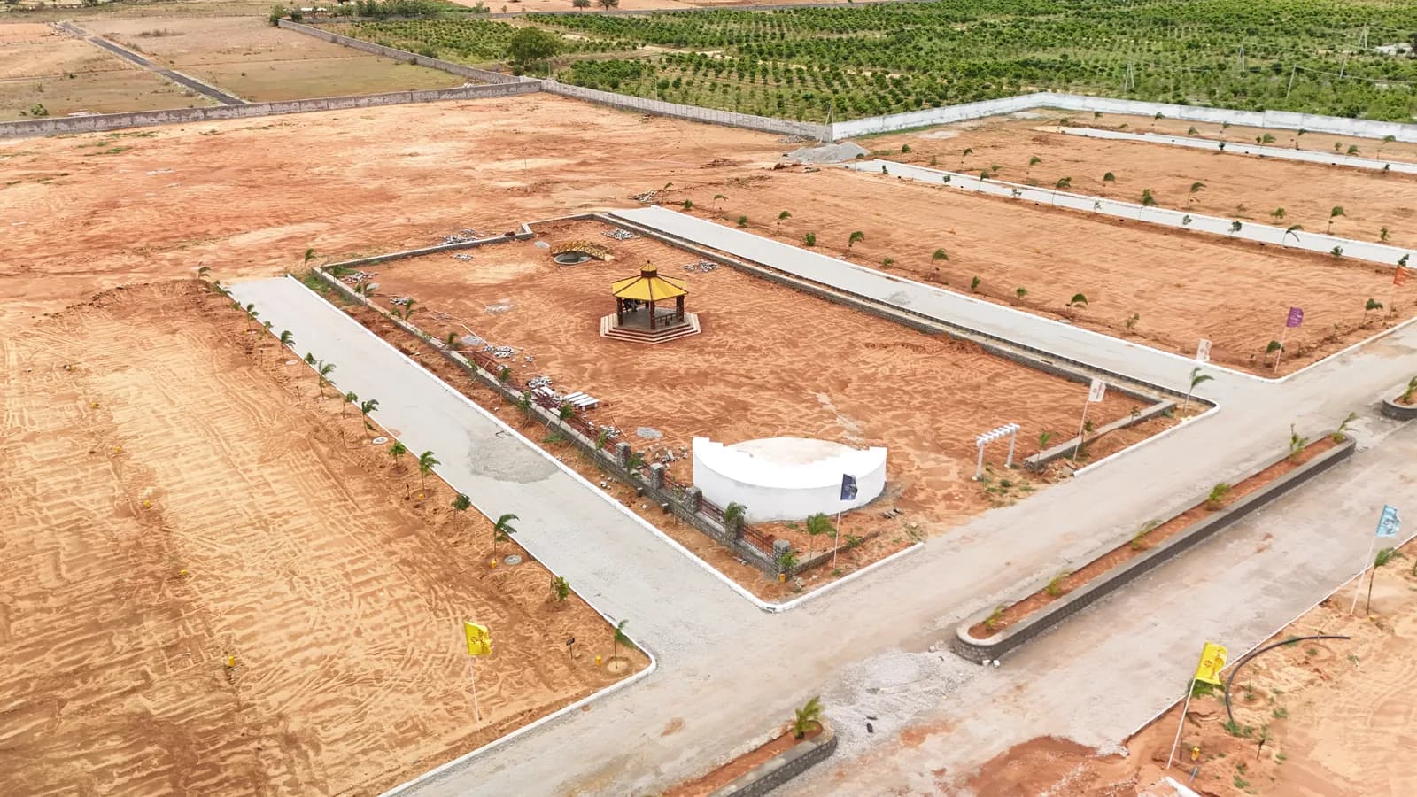Aerial view of roads and plots